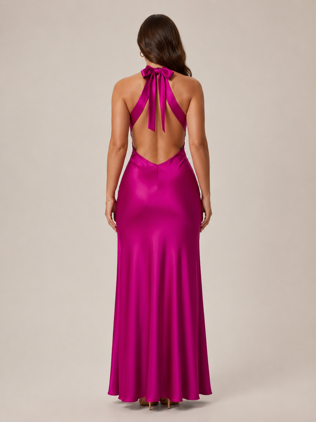 Sukienka Maxi Damska | Halter | Odkryte Plecy | Boczne Rozcięcie | Elegancka Sukienka na Wesele