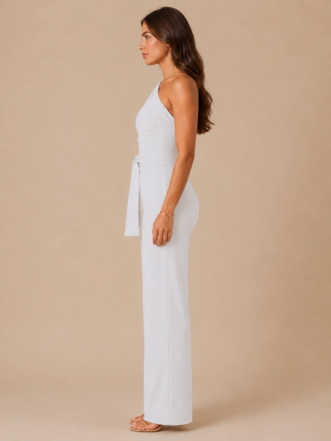 Kombinezon Damski na Jedno Ramię | Elegancki Kombinezon | Drapowanie | Wiązany Pasek | Kombinezon Wieczorowy