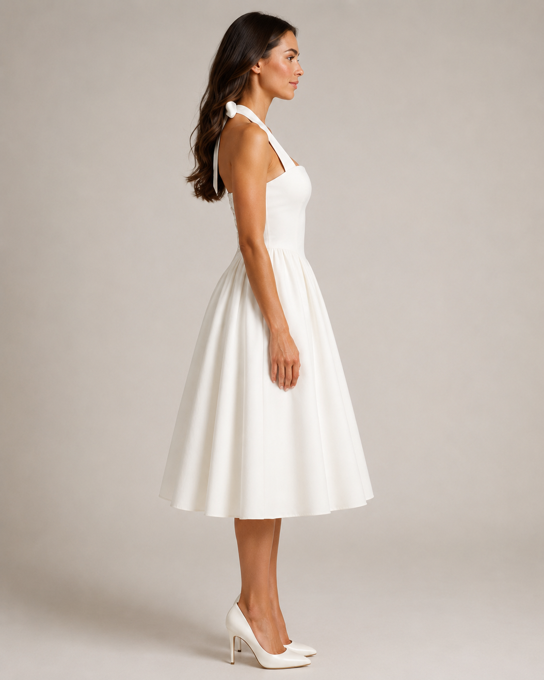 Sukienka Midi Damska | Halter | Rozkloszowana Spódnica | Elegancka Sukienka na Wesele