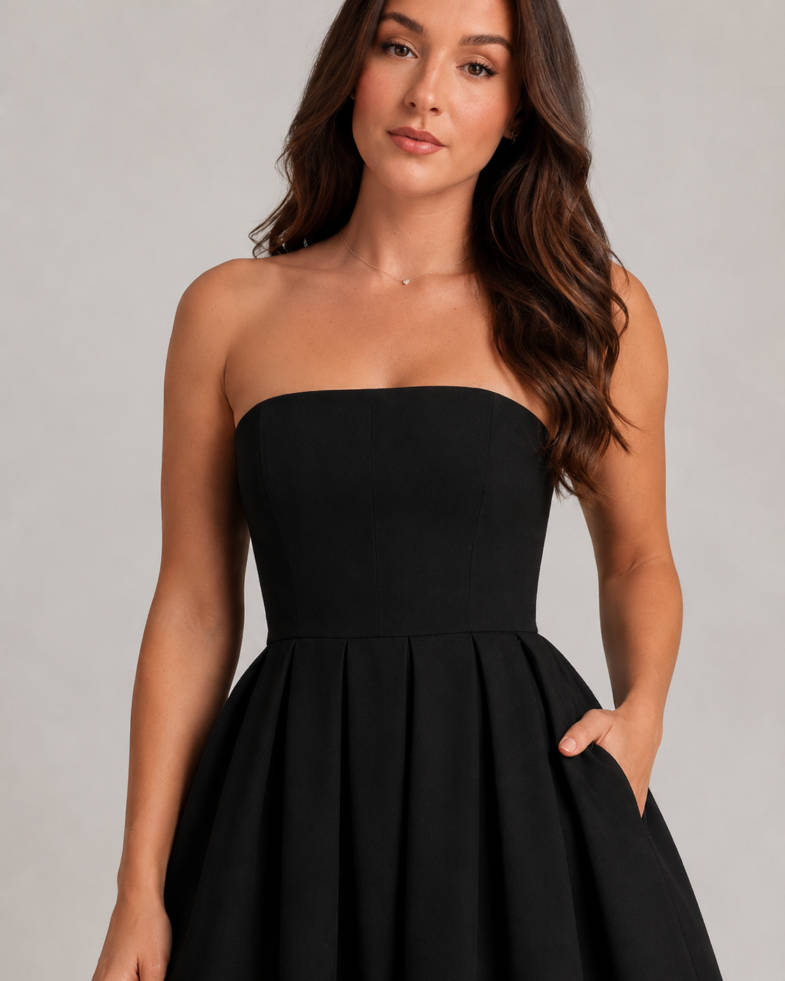 Sukienka Midi Damska | Bez Ramiączek | Rozkloszowana Spódnica | Elegancka Sukienka na Wesele