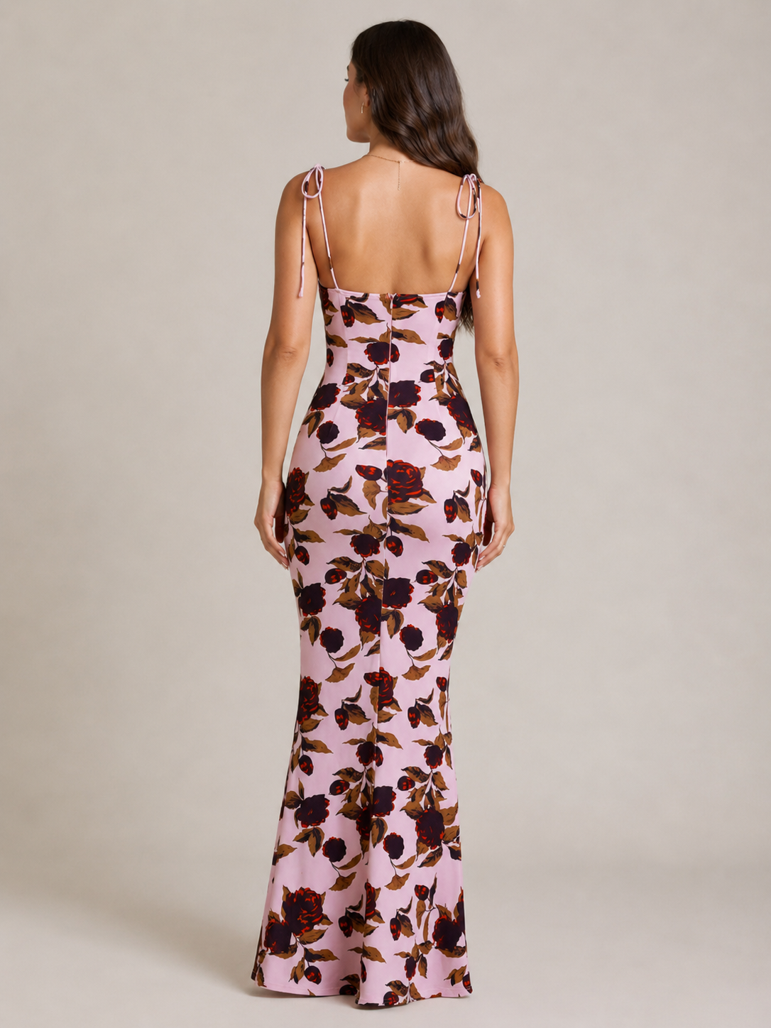 Niebieska Sukienka Maxi w Kwiaty | Sukienka Damska | Detale Kokardy | Elegancka Sukienka Letnia