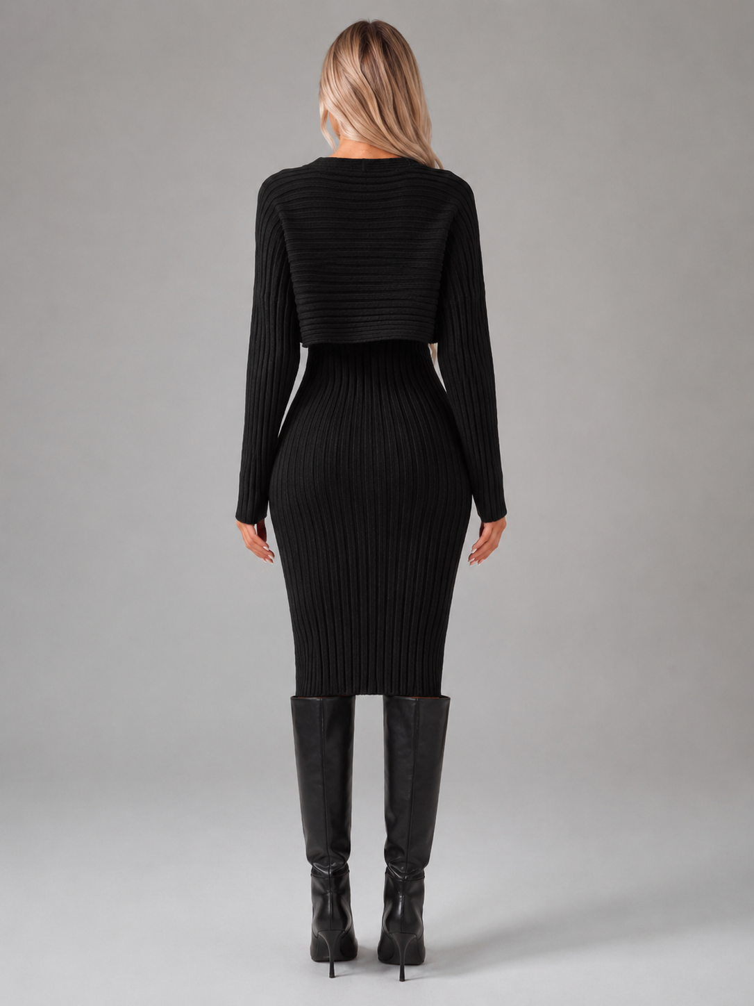 Komplet Damski ze Spódnicą Midi | Dwuczęściowy Komplet Damski | Prążkowany Zestaw | Elegancki Komplet Damski