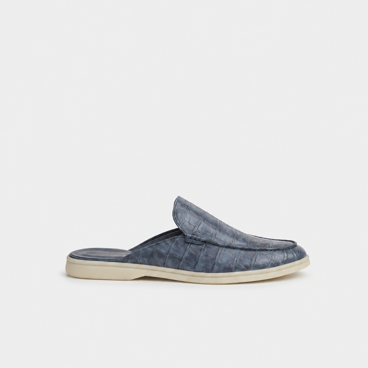 Szaroniebieskie Mokasyny Mule Croco | Skórzane Mokasyny | Wzór Krokodyla | Otwarta Pięta | Eleganckie Buty