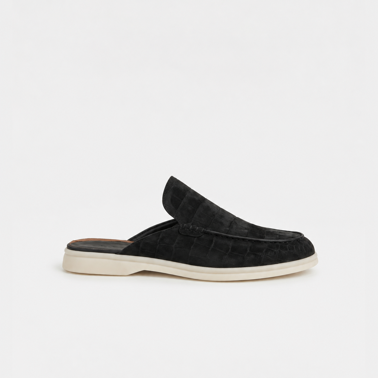 Czarne Mokasyny Mule Croco | Skórzane Mokasyny | Wzór Krokodyla | Otwarta Pięta | Eleganckie Buty