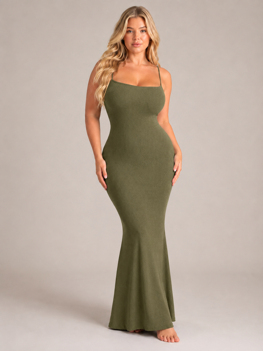 Modelująca Sukienka Maxi Damska | Wbudowany Shapewear | Dopasowany Krój | Spaghetti Ramiączka