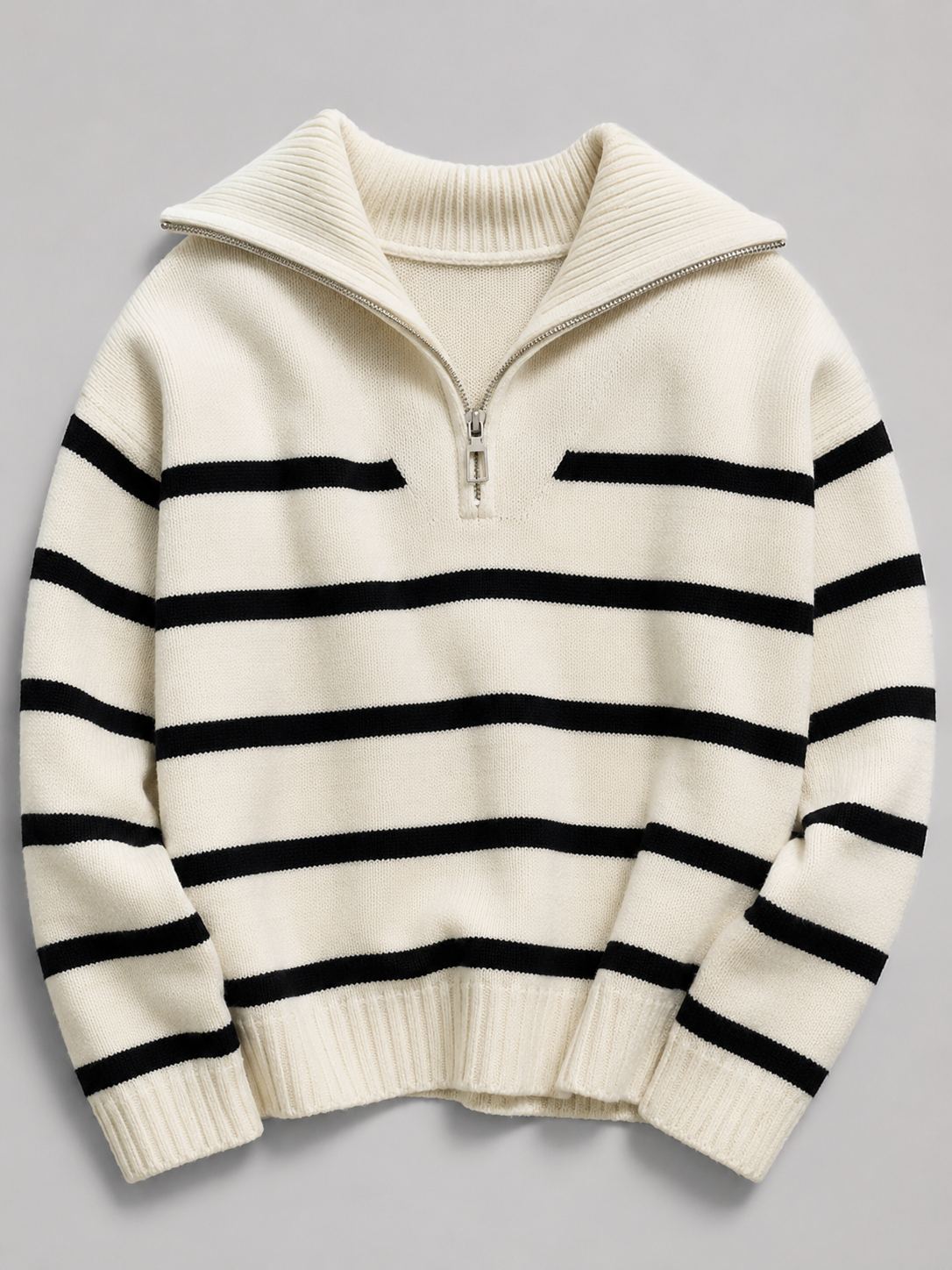 Pasiasty Sweter Damski | Sweter z Półzamkiem | Luźny Krój | Sweter Jesienny | Damski Sweter w Paski