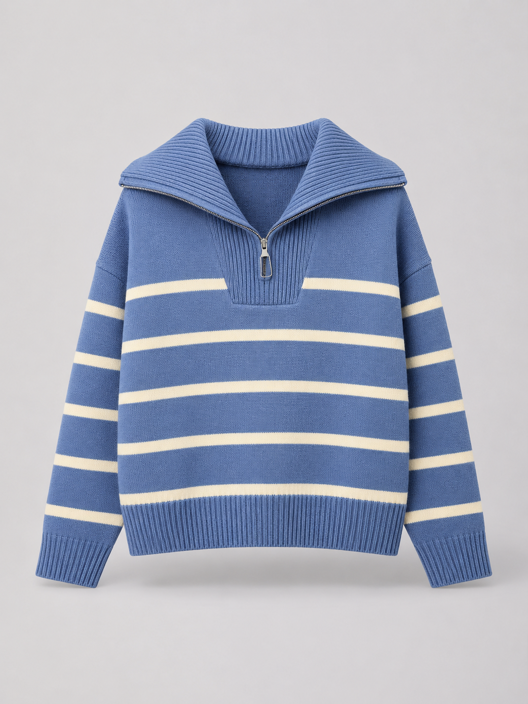 Pasiasty Sweter Damski | Sweter z Półzamkiem | Luźny Krój | Sweter Jesienny | Damski Sweter w Paski