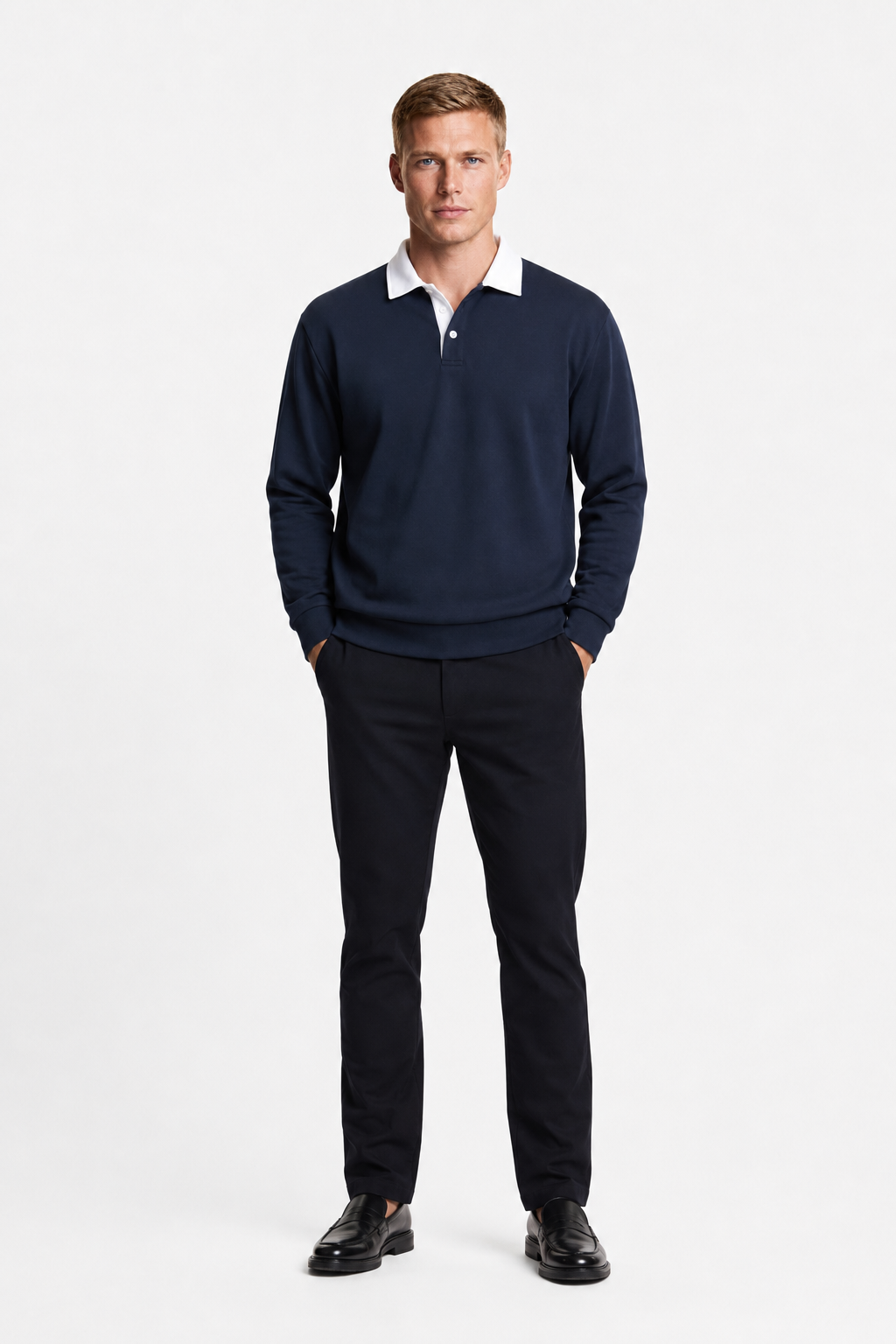 Męska Bluza Polo | Polarowa Bluza Męska | Kontrastowy Kołnierzyk | Regularny Krój | Ciepła Bluza Męska