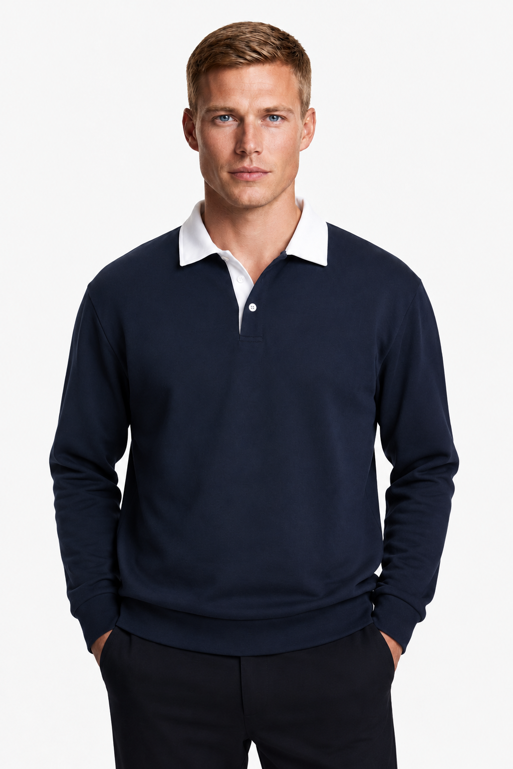 Męska Bluza Polo | Polarowa Bluza Męska | Kontrastowy Kołnierzyk | Regularny Krój | Ciepła Bluza Męska