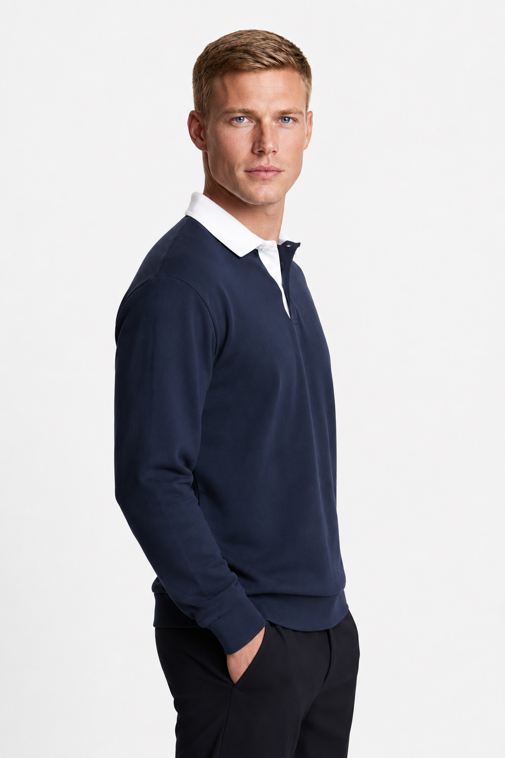Męska Bluza Polo | Polarowa Bluza Męska | Kontrastowy Kołnierzyk | Regularny Krój | Ciepła Bluza Męska
