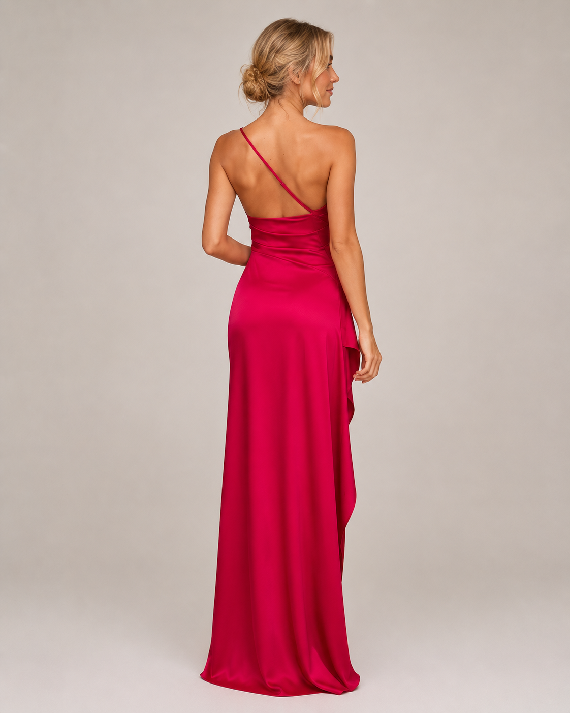 Sukienka Wieczorowa Damska | Satynowa Sukienka Maxi | Na Jedno Ramię | Wysokie Rozcięcie | Elegancka Sukienka