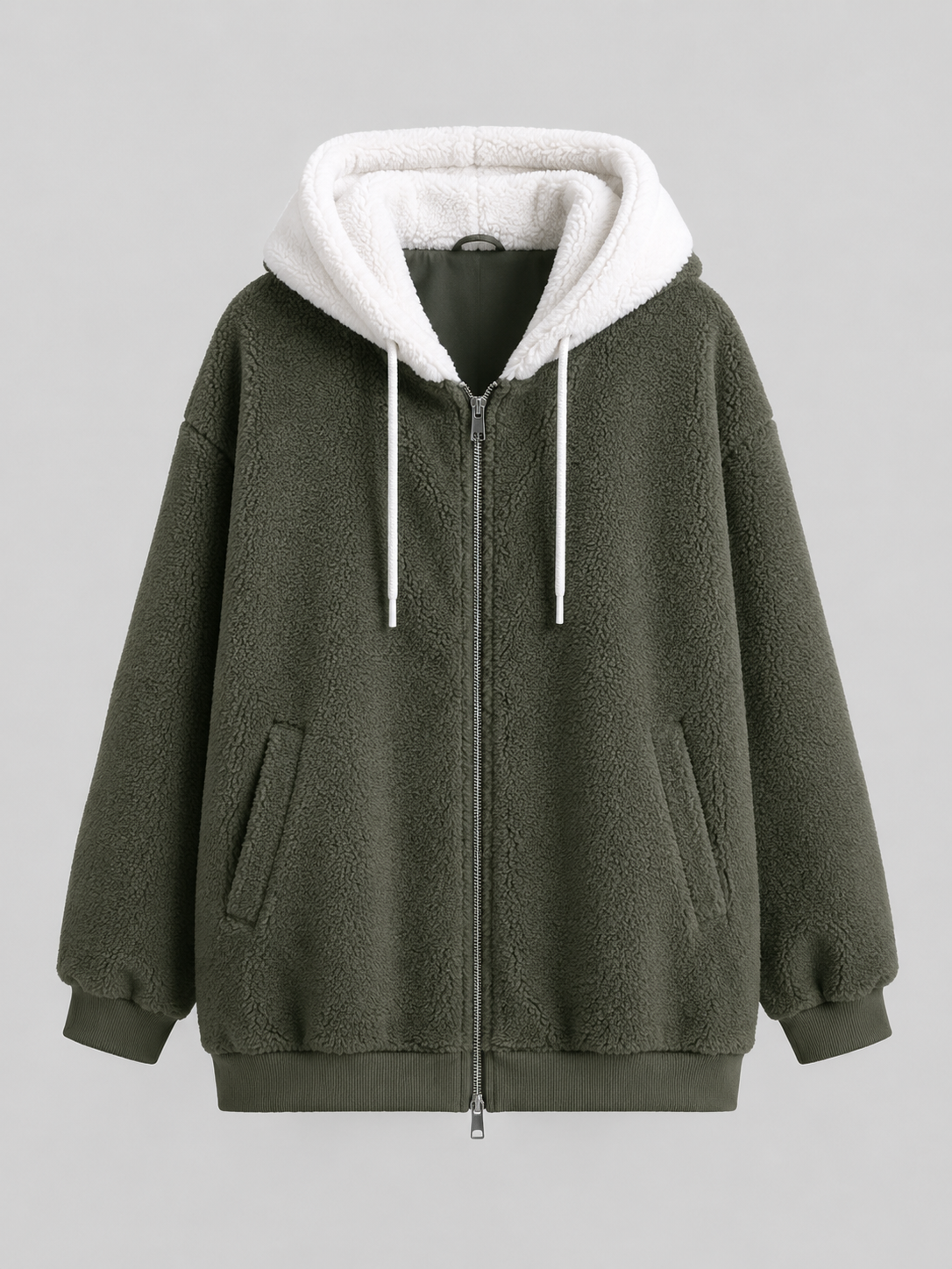Bluza Sherpa Damska | Ocieplana Bluza z Kapturem | Polar Damski Oversize | Bluza na Zamek | Jesień Zima