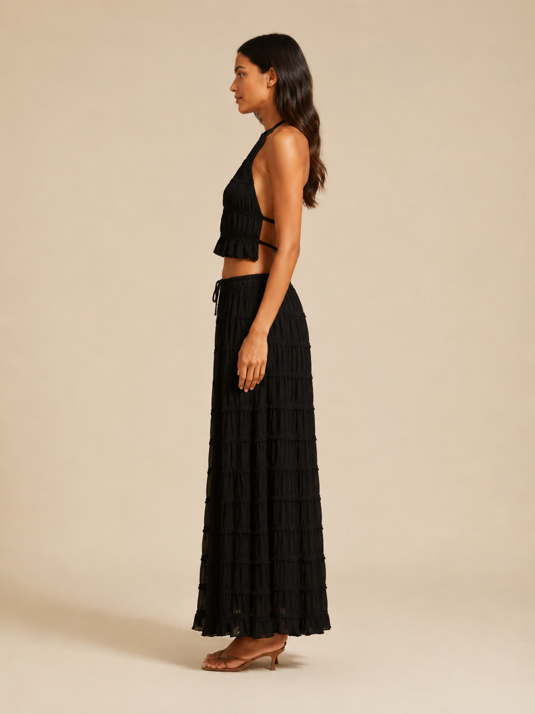 Komplet Damski ze Spódnicą Maxi | Top Halter | Plisowana Spódnica | Elegancki Komplet Dwuczęściowy