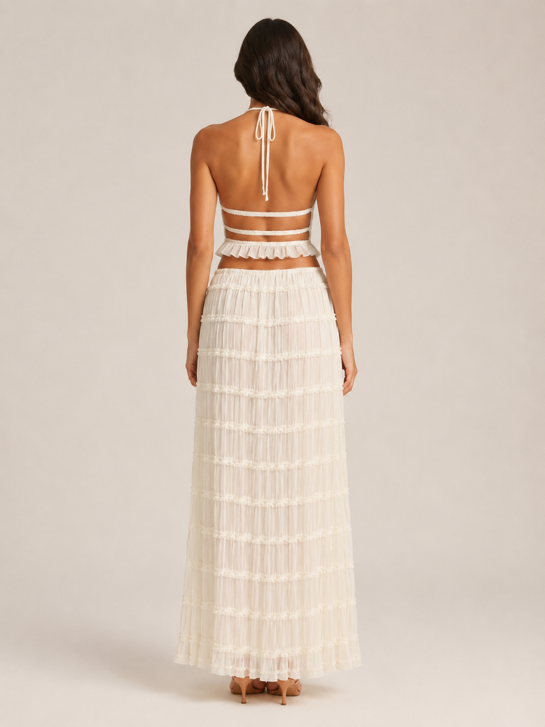 Komplet Damski ze Spódnicą Maxi | Top Halter | Plisowana Spódnica | Elegancki Komplet Dwuczęściowy