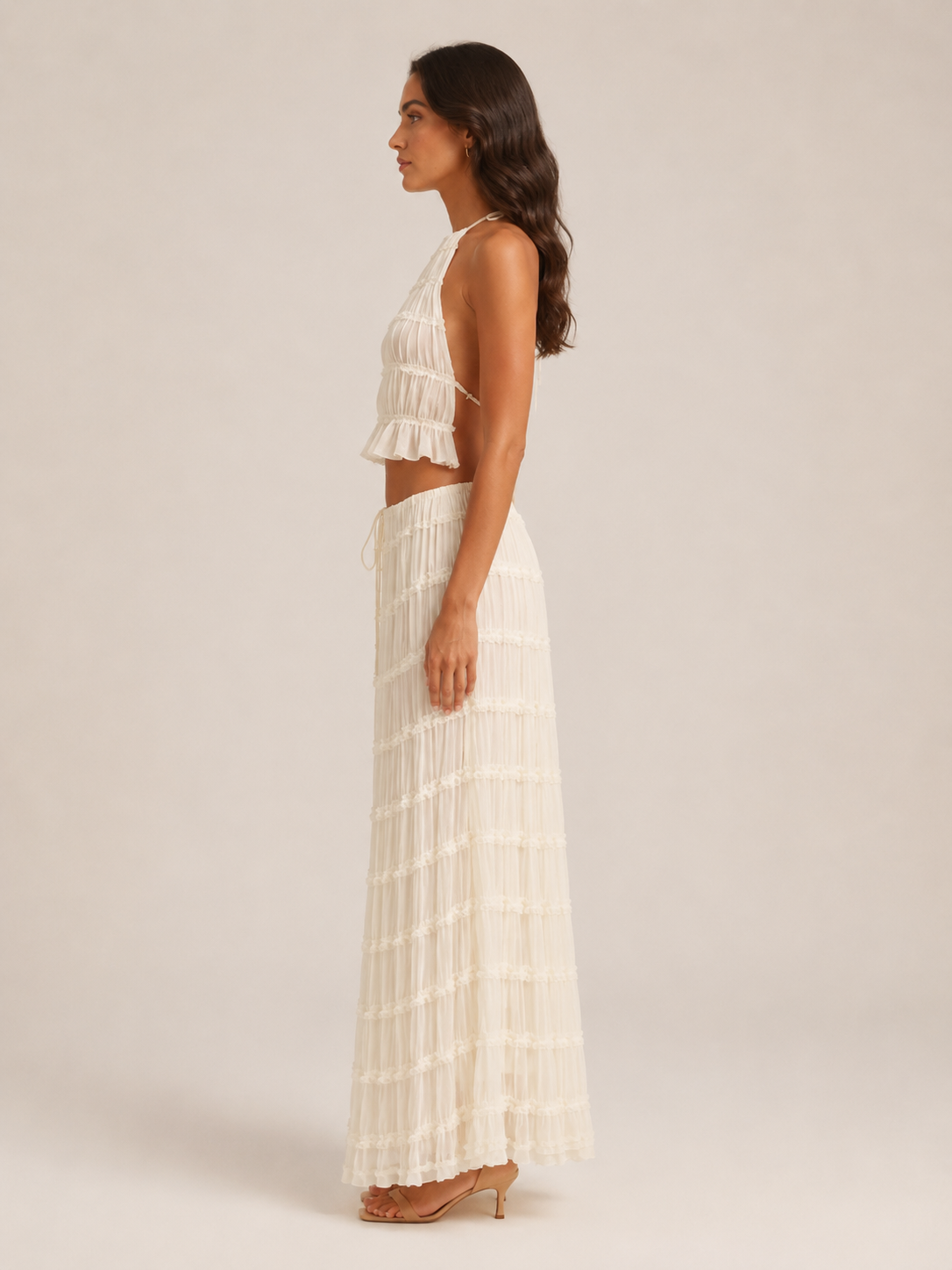 Komplet Damski ze Spódnicą Maxi | Top Halter | Plisowana Spódnica | Elegancki Komplet Dwuczęściowy