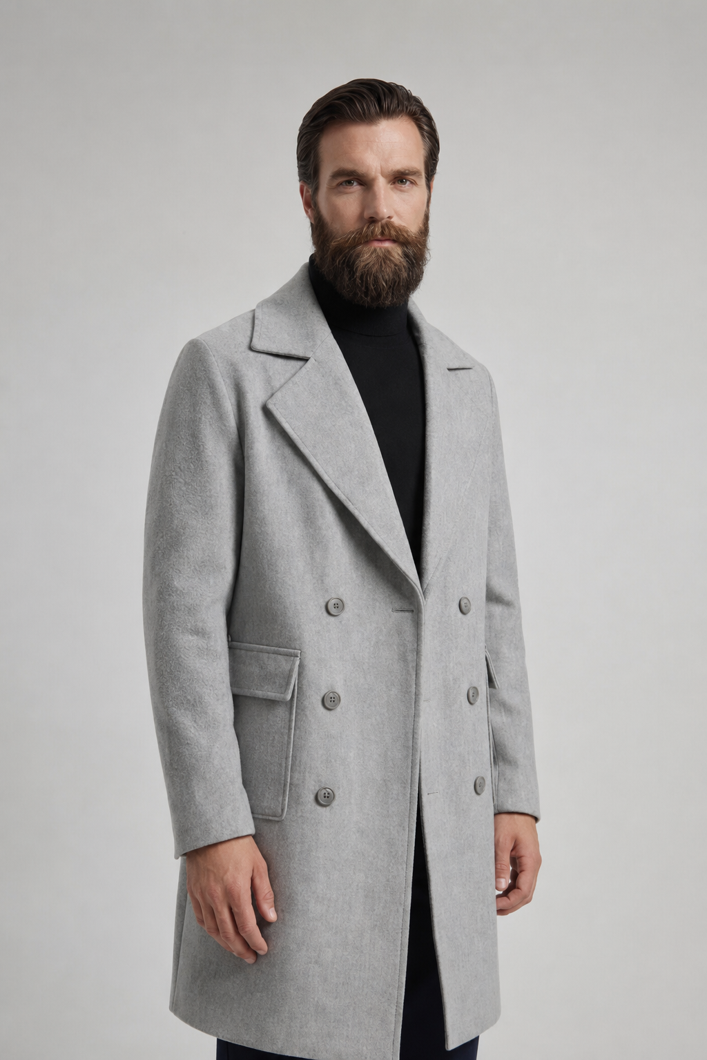 Płaszcz Męski Dwurzędowy | Elegancki Płaszcz Męski | Płaszcz do Kolan | Klasyczny Płaszcz Męski