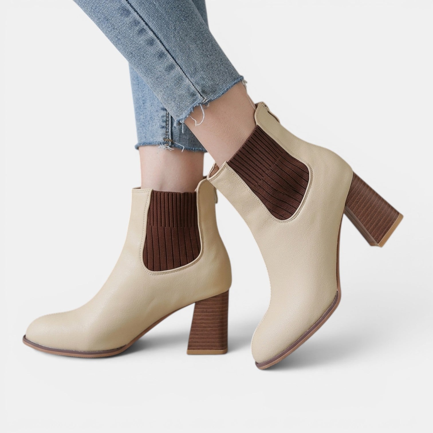 Botki Damskie na Obcasie | Elastyczna Cholewka | Botki za Kostkę | Eleganckie Buty na Jesień