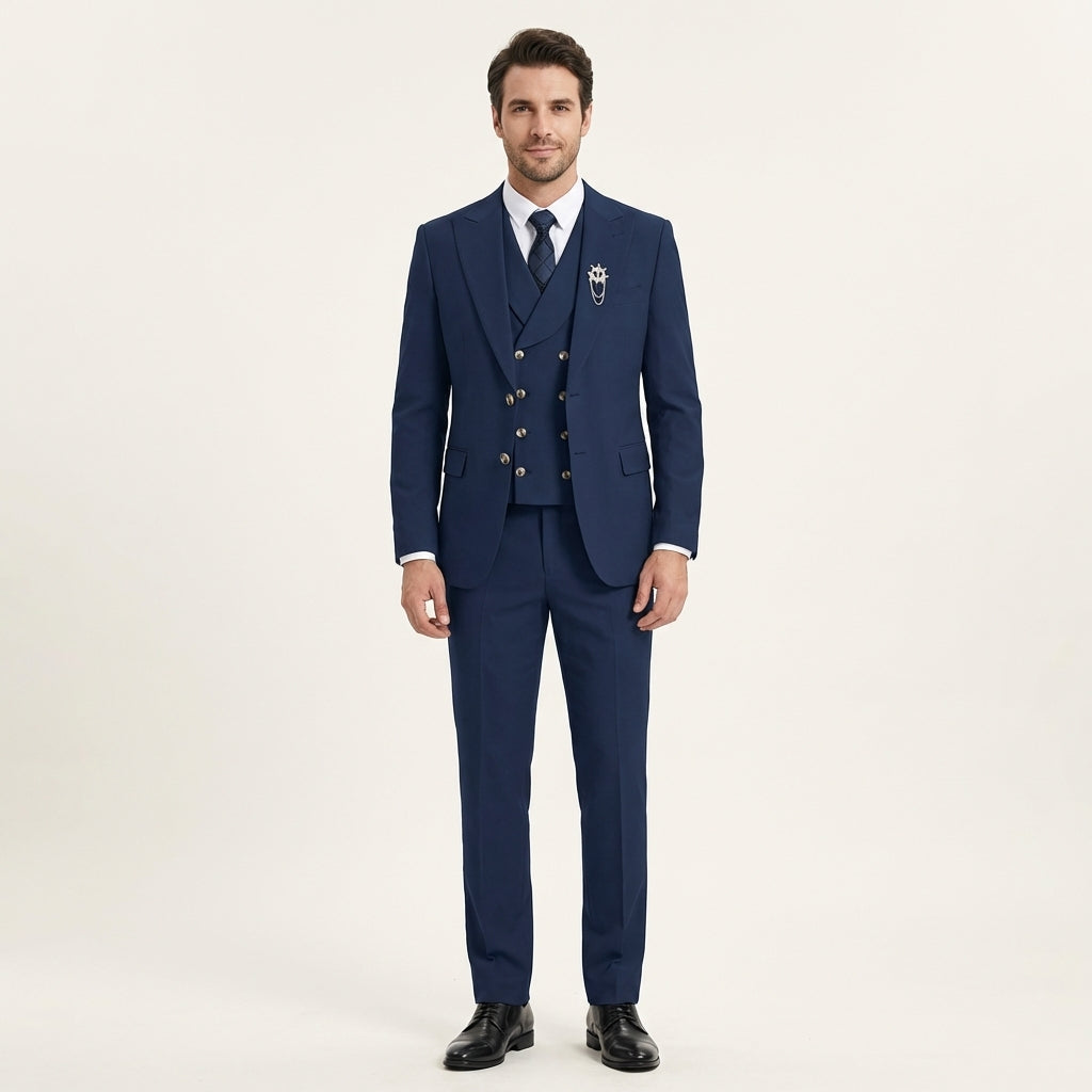 Garnitur Męski 3-Częściowy | Slim Fit | Marynarka, Kamizelka i Spodnie | Garnitur na Wesele i Ślub