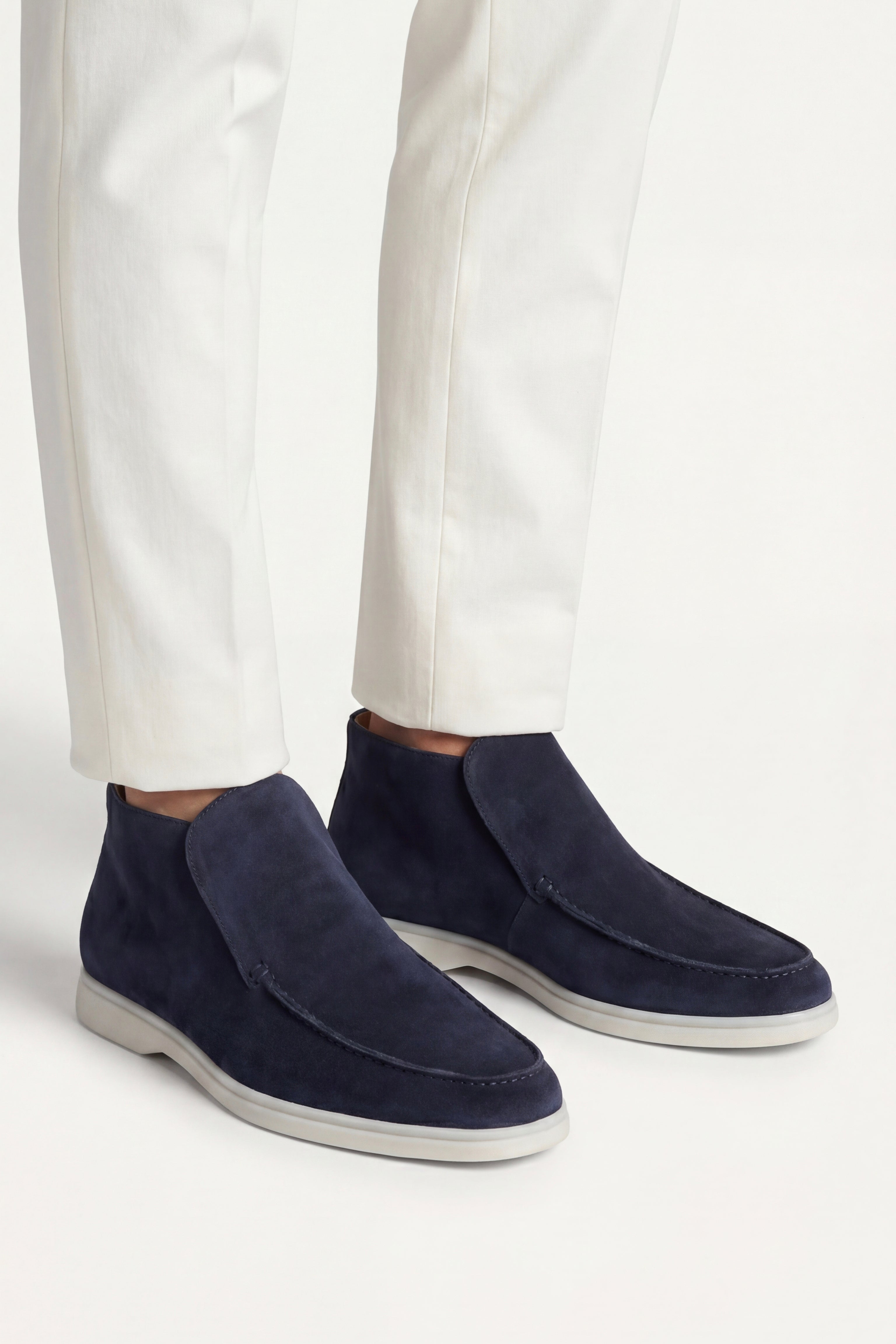 Granatowe Mokasyny High Top | Wysokie Mokasyny Zamszowe | Skóra Cielęca | Eleganckie Buty