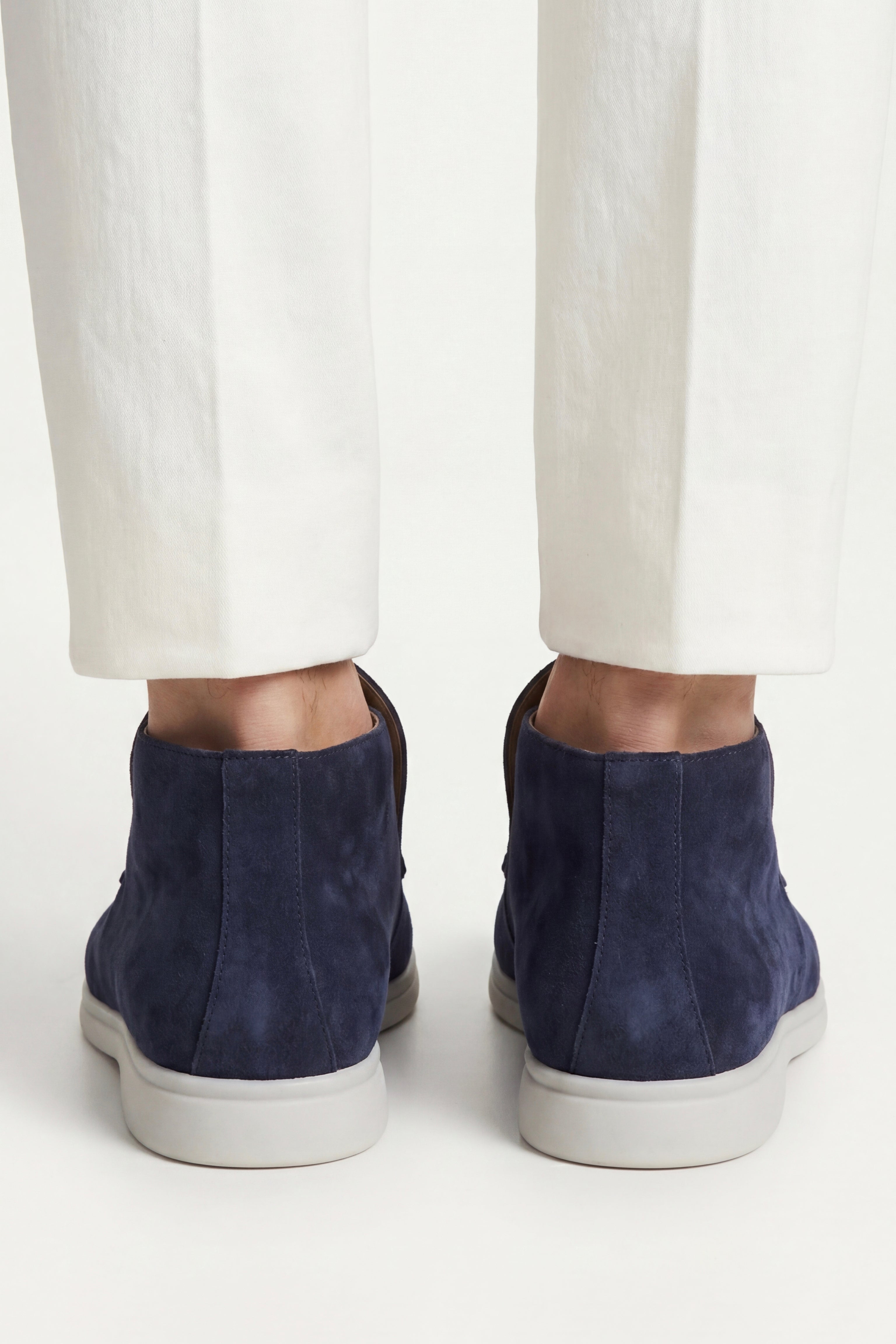 Granatowe Mokasyny High Top | Wysokie Mokasyny Zamszowe | Skóra Cielęca | Eleganckie Buty