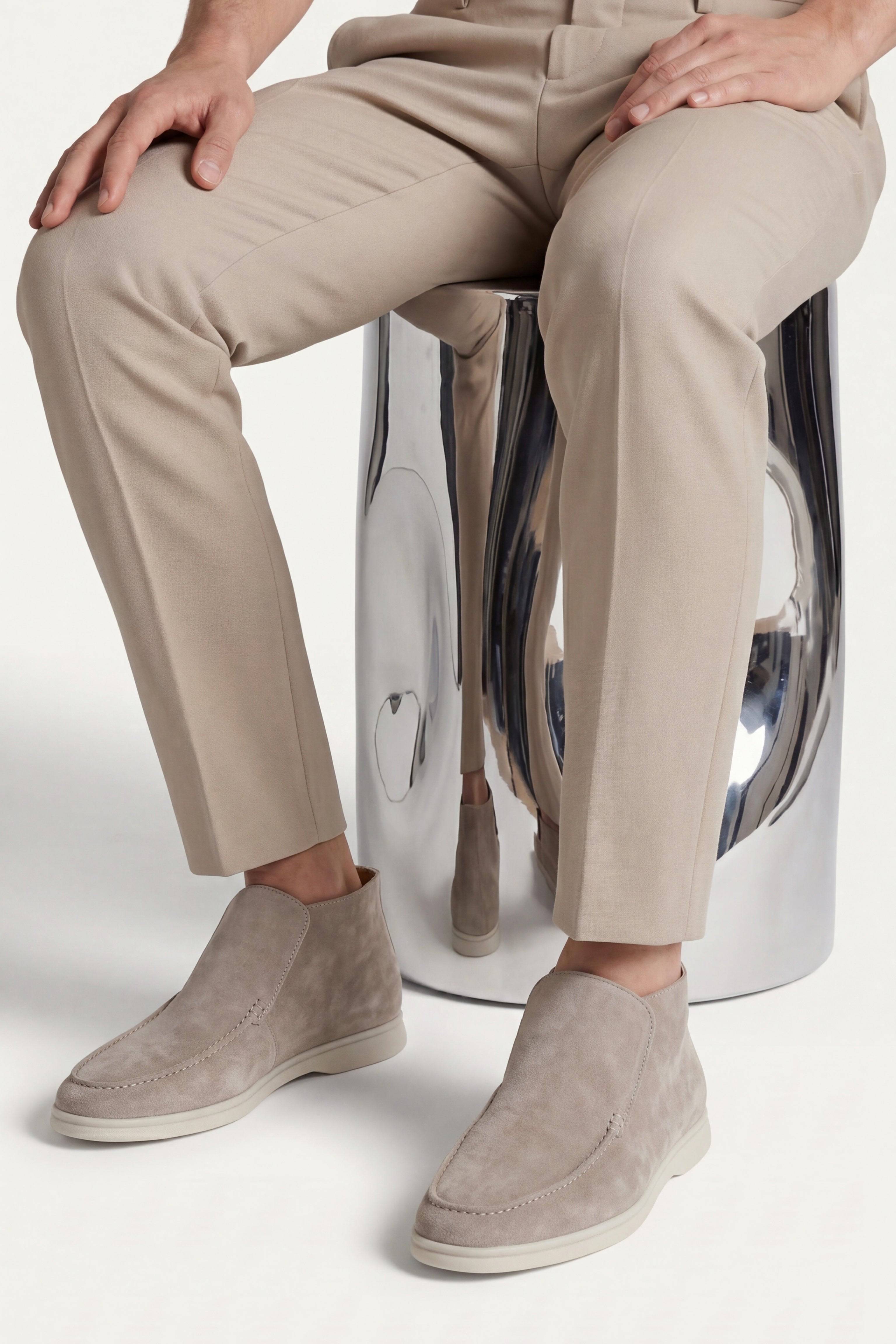 Taupe Mokasyny High Top | Wysokie Mokasyny Zamszowe | Skóra Cielęca | Eleganckie Buty