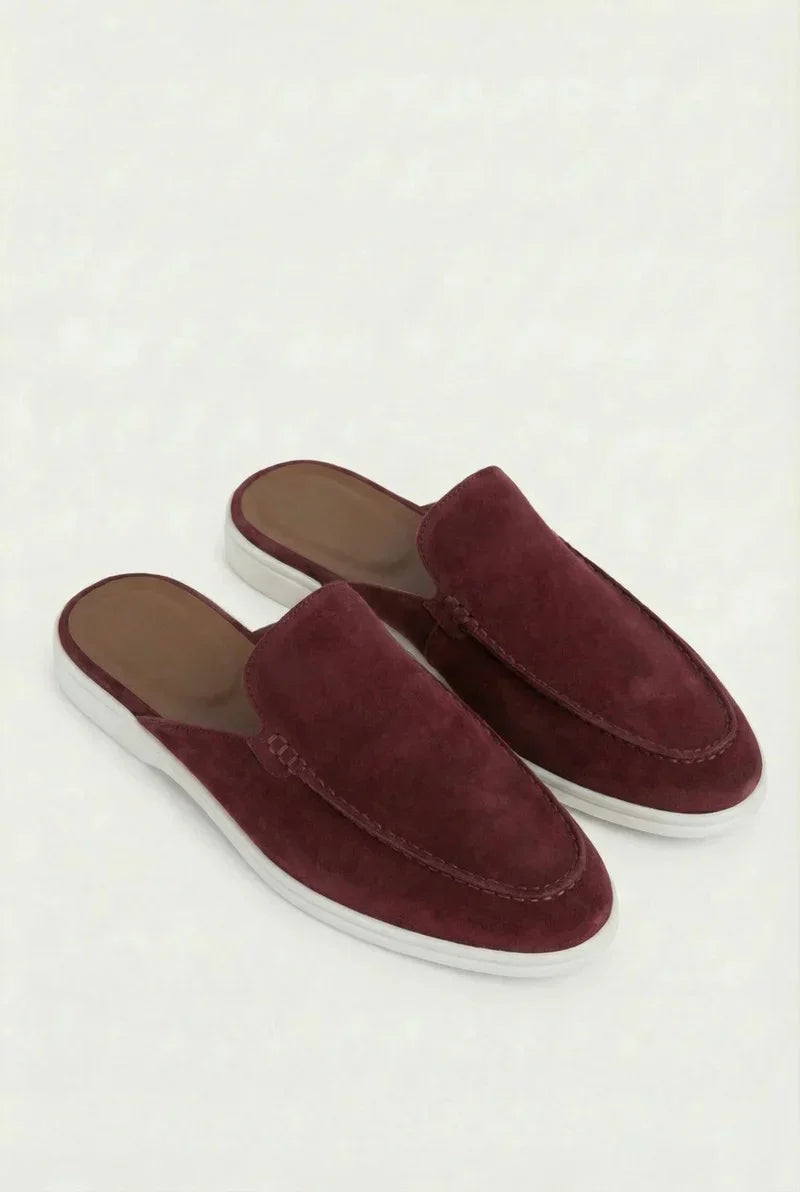 Bordowe Mokasyny Mule | Zamszowe Mokasyny | Otwarta Pięta | Skóra Cielęca | Eleganckie Buty