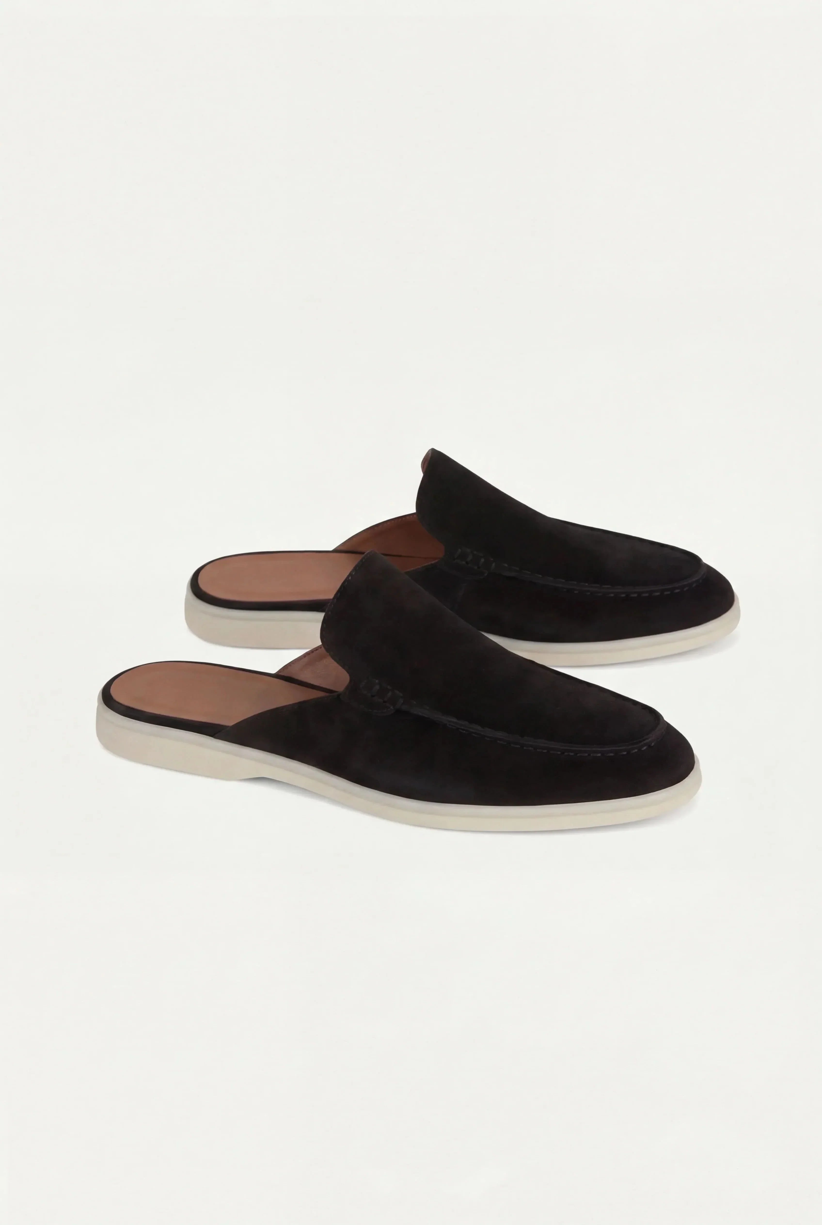 Czarne Mokasyny Mule | Zamszowe Mokasyny | Otwarta Pięta | Skóra Cielęca | Eleganckie Buty