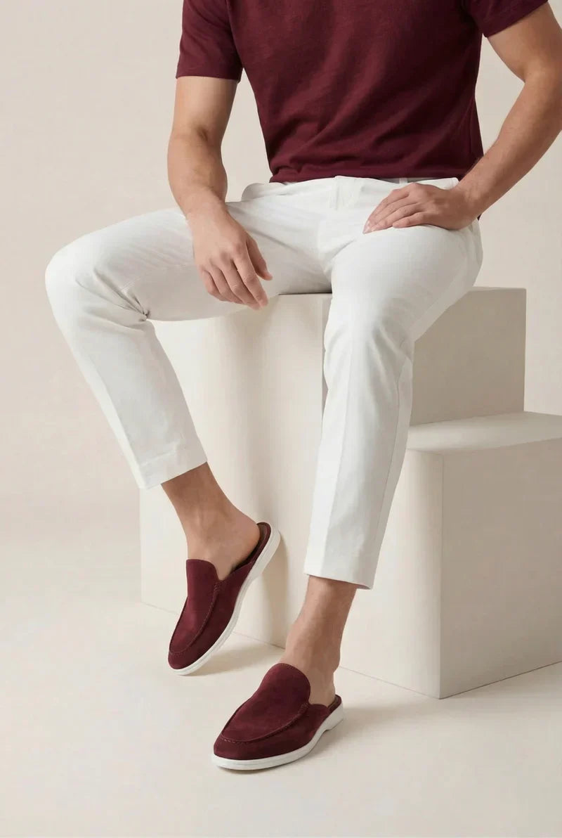 Bordowe Mokasyny Mule | Zamszowe Mokasyny | Otwarta Pięta | Skóra Cielęca | Eleganckie Buty