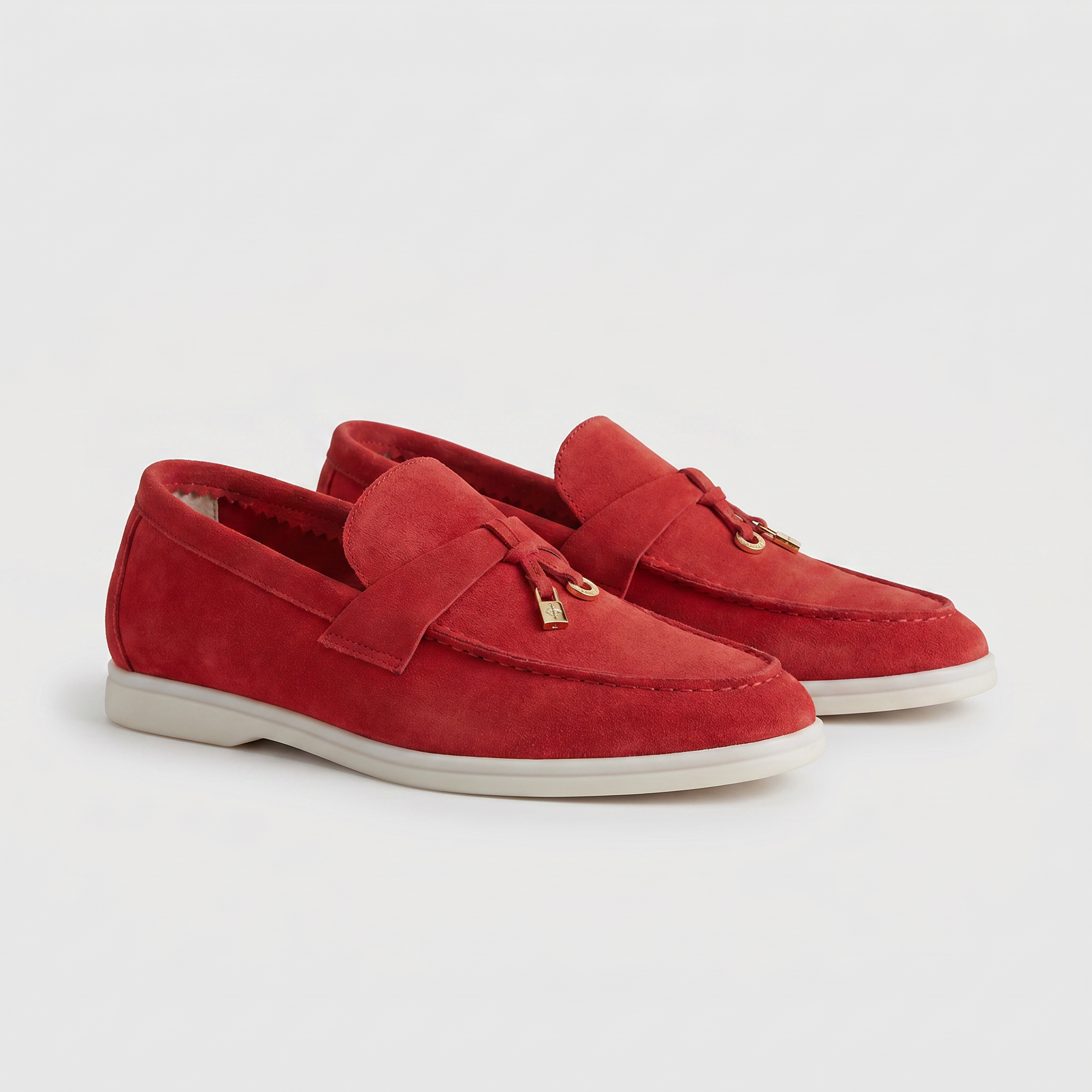 Czerwone Mokasyny Damskie | Zamszowe Mokasyny Damskie | Złoty Detal | Eleganckie Buty Damskie