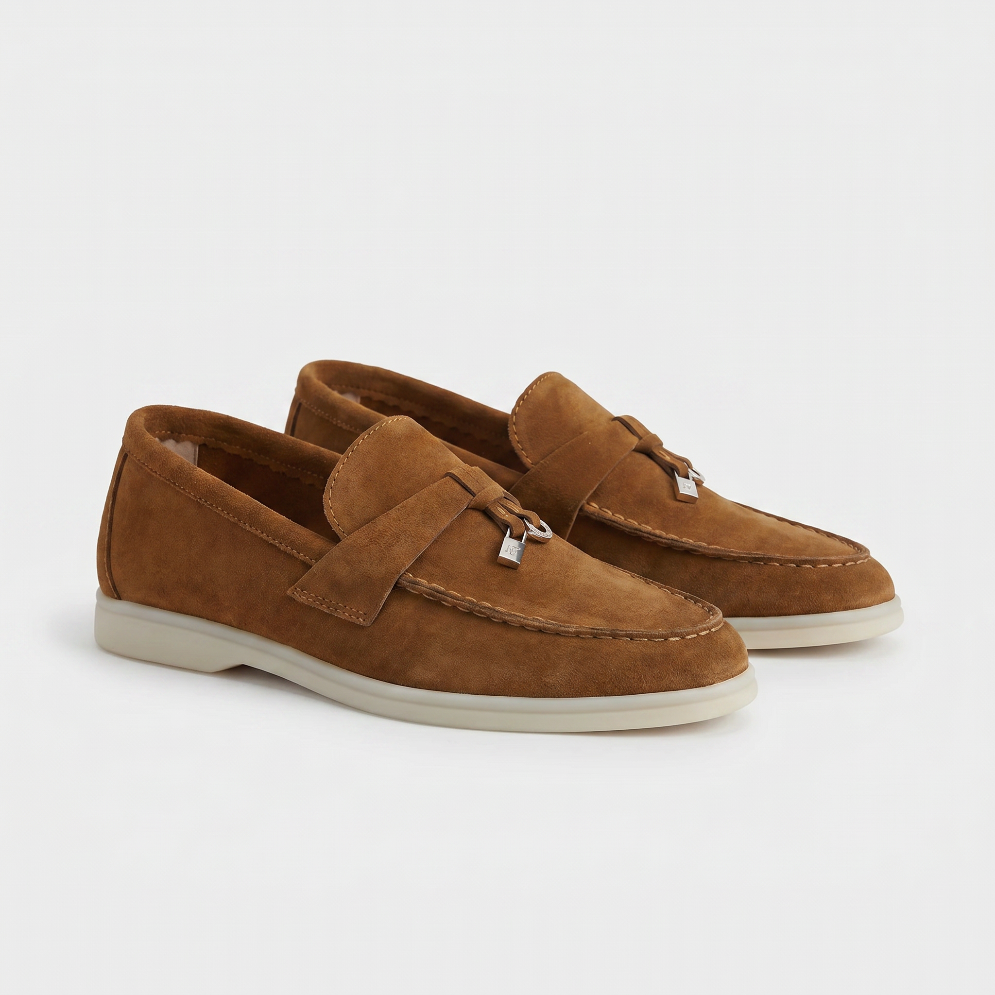 Brązowe Mokasyny Damskie | Zamszowe Mokasyny Damskie | Srebrny Detal | Eleganckie Buty Damskie