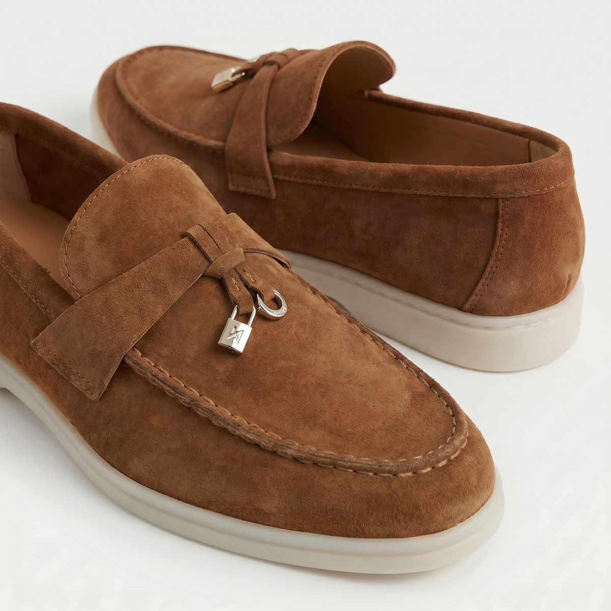 Brązowe Mokasyny Damskie | Zamszowe Mokasyny Damskie | Srebrny Detal | Eleganckie Buty Damskie