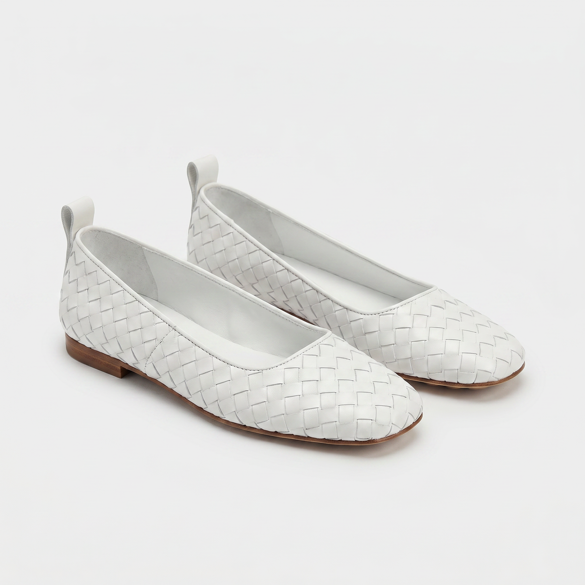 Białe Baleriny Damskie | Skórzane Baleriny | Plecione Buty Damskie | Kwadratowy Nosek | Eleganckie Baleriny