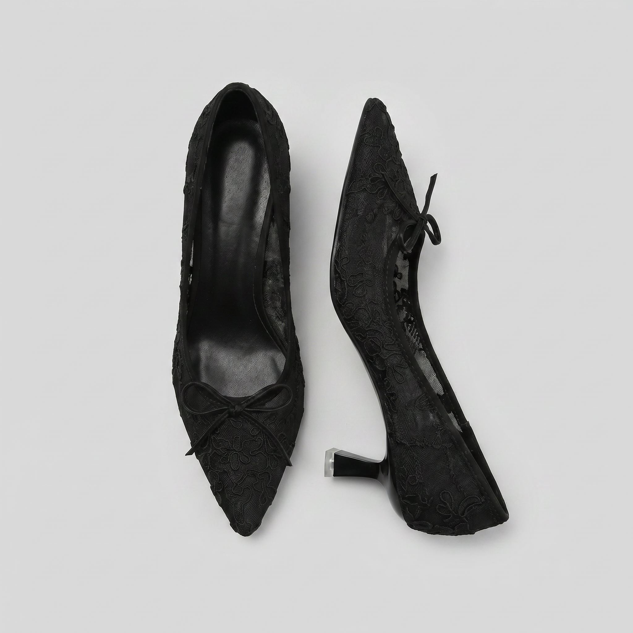 Czarne Czółenka Damskie | Koronkowe Czółenka | Kitten Heel | Szpiczasty Nosek | Buty na Wesele
